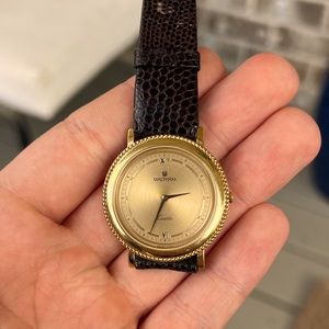 Waltham Gold Dress Watch Mens Quartz Brown Leather